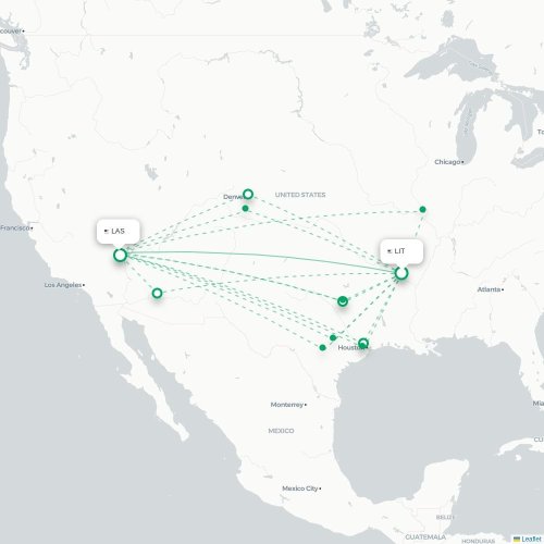 Mapa de vuelo directo Little Rock - Las Vegas