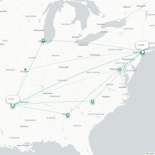 Mapa de vuelo directo Little Rock - Nueva York