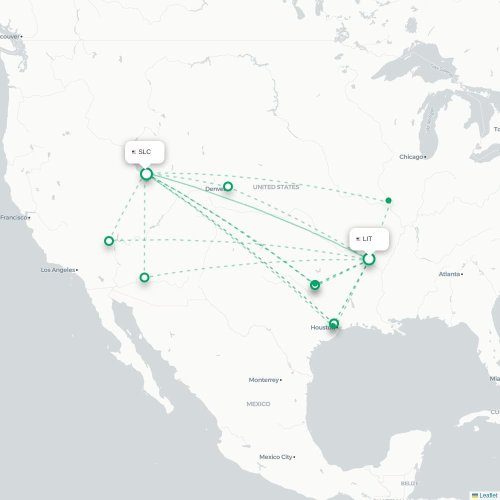 Mapa de vuelo directo Little Rock - Salt Lake City