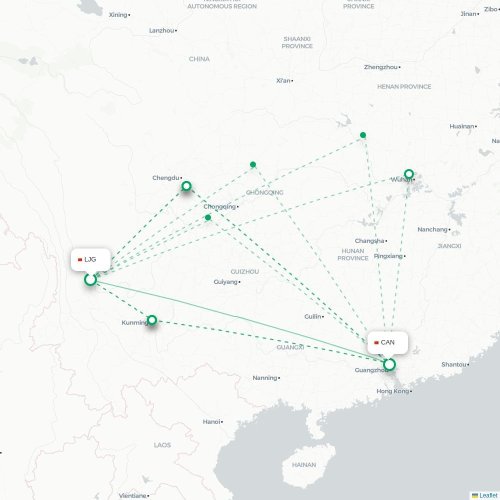 Mapa lotu bezpośredniego Lijiang – Kanton