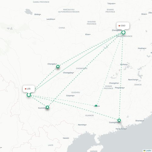 Mapa lotu bezpośredniego Lijiang – Czengczou