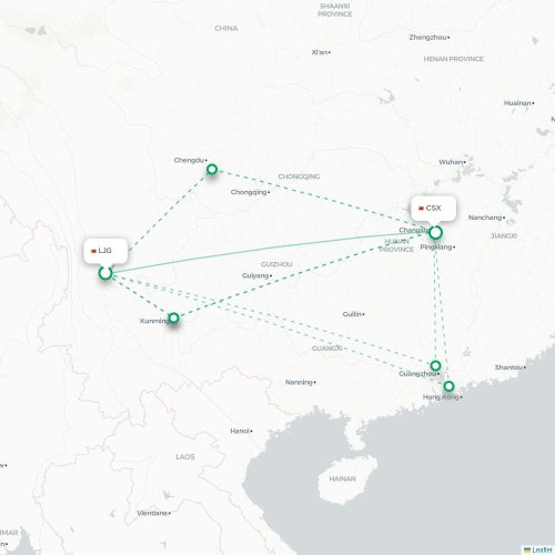 Mapa lotu bezpośredniego Lijiang – Changsha