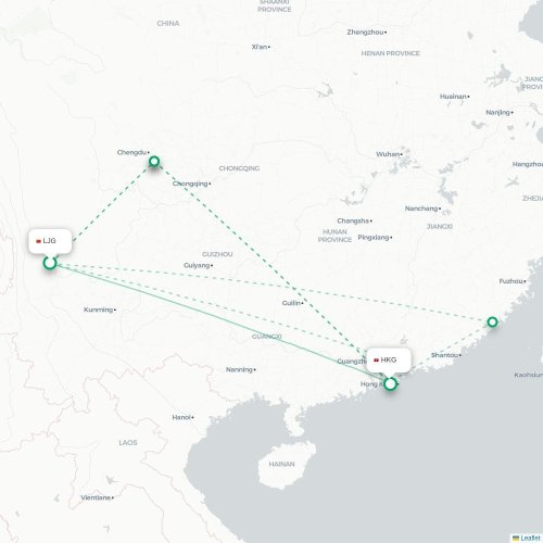 Mapa lotu bezpośredniego Lijiang – Hongkong