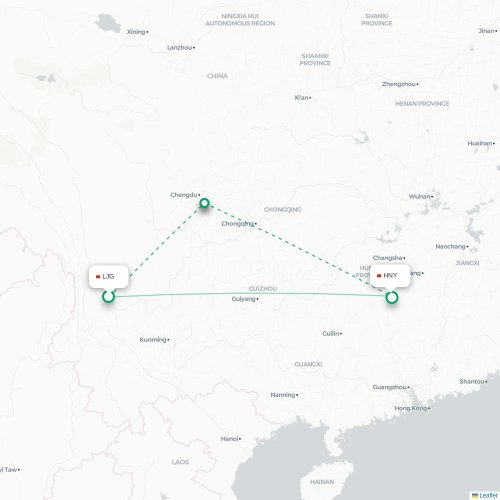 Mapa lotu bezpośredniego Lijiang – Hengyang