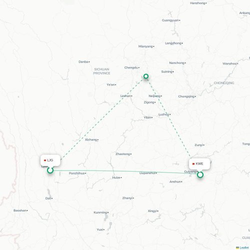 Mapa lotu bezpośredniego Lijiang – Guiyang