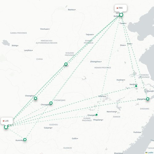 Mapa lotu bezpośredniego Lijiang – Pekin