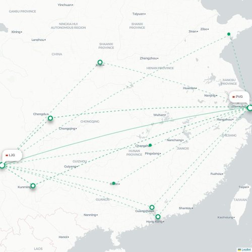 Mapa lotu bezpośredniego Lijiang – Szanghaj