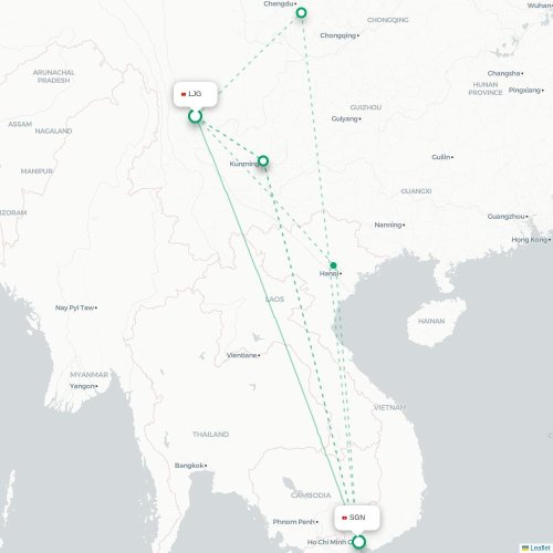 Mapa lotu bezpośredniego Lijiang – Ho Chi Minh