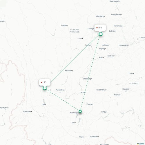 Mapa lotu bezpośredniego Lijiang – Chengdu