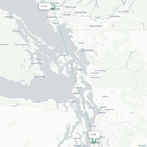 Mapa de vuelo directo Seattle - Vancouver
