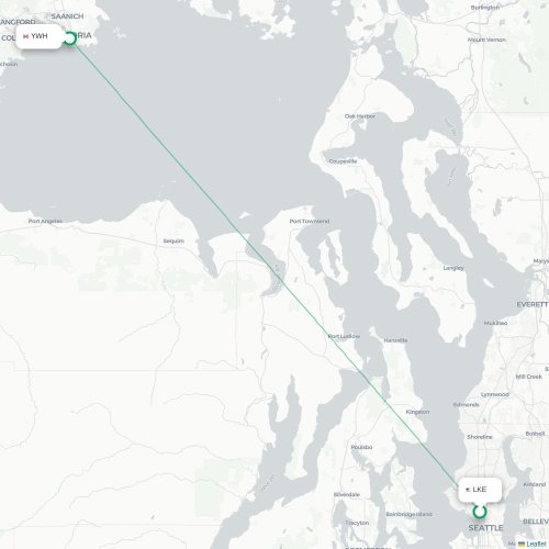 Mapa de vuelo directo Seattle - Victoria