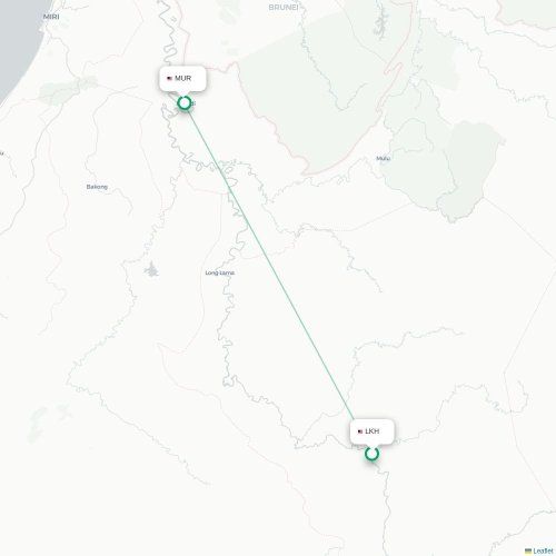 Mapa lotu bezpośredniego Long Akah – Marudi