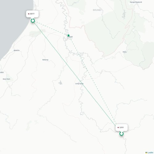 Mapa lotu bezpośredniego Long Akah – Miri