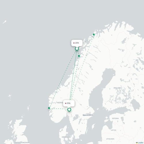 Mapa de vuelo directo Leknes - Oslo
