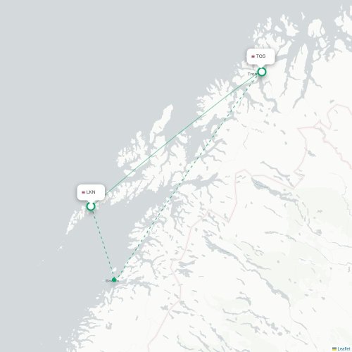Mapa de vuelo directo Leknes - Tromso