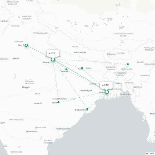 Lucknow - Kolkata kort over direkte fly