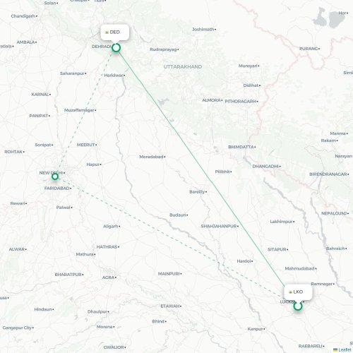 Mapa de vuelo directo Lucknow - Dehradun