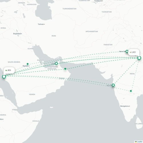 Mapa de vuelo directo Lucknow - Jedda