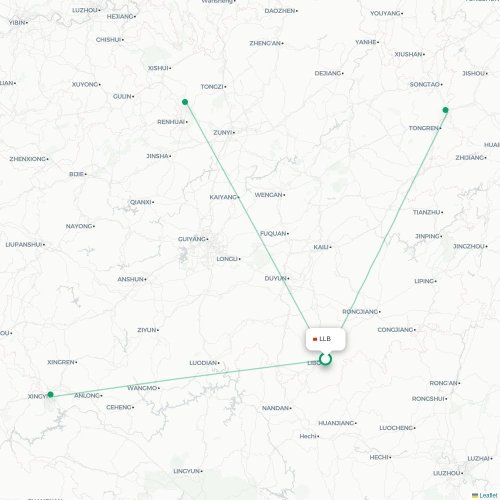 Mapa lotu bezpośredniego Qiannan – Zunyi