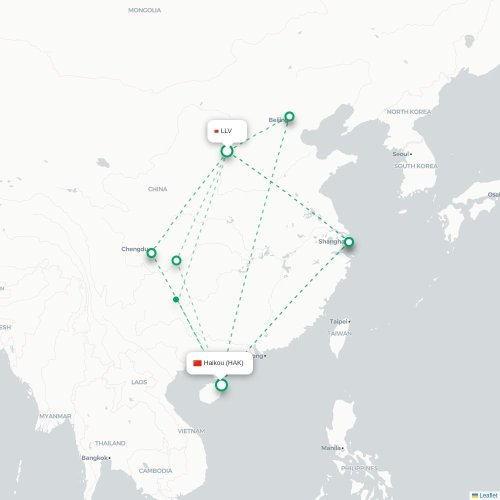 Mapa lotu bezpośredniego Lüliang – Haikou