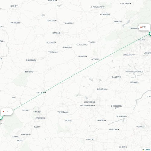 Mapa lotu bezpośredniego Lüliang – Pekin