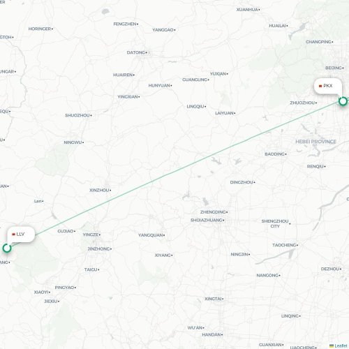 Mapa lotu bezpośredniego Lüliang – Pekin