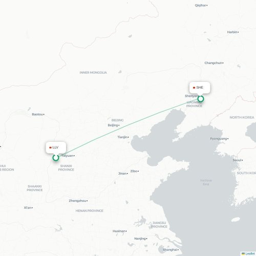 Mapa lotu bezpośredniego Lüliang – Shenyang