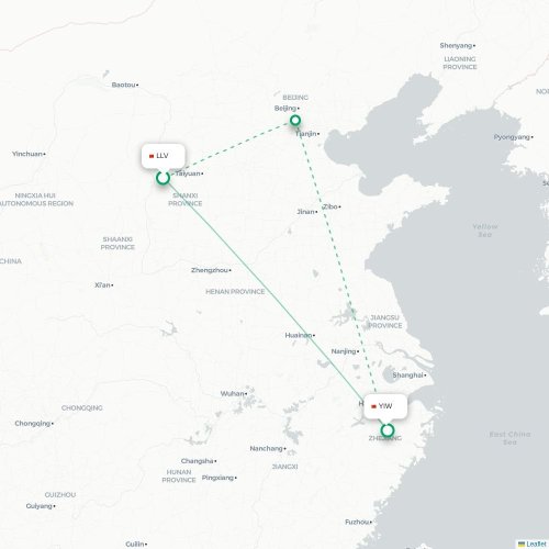 Mapa lotu bezpośredniego Lüliang – Jinhua