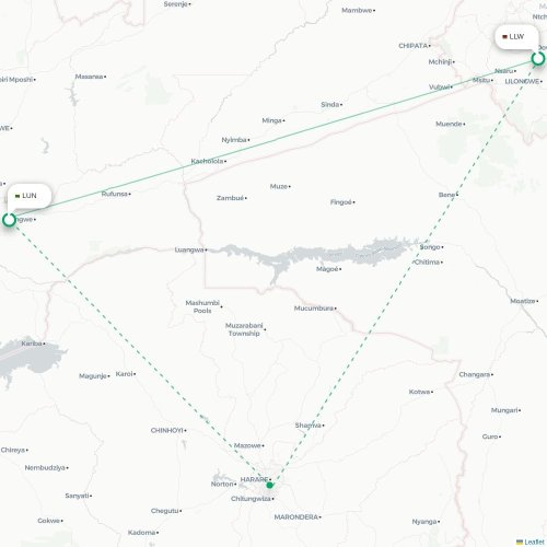 Mapa de vuelo directo Lilongwe - Lusaka