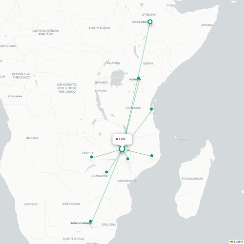 Lilongwe - Lubumbashi carte du vol direct