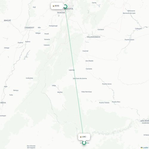 La Macarena - Bogotá kort over direkte fly