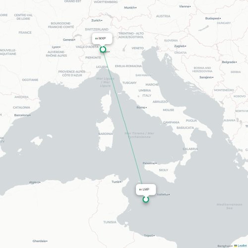 Lampedusa - Milano karta över direktflyg