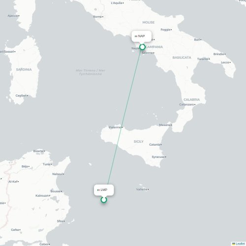 Mapa lotu bezpośredniego Lampedusa – Neapol