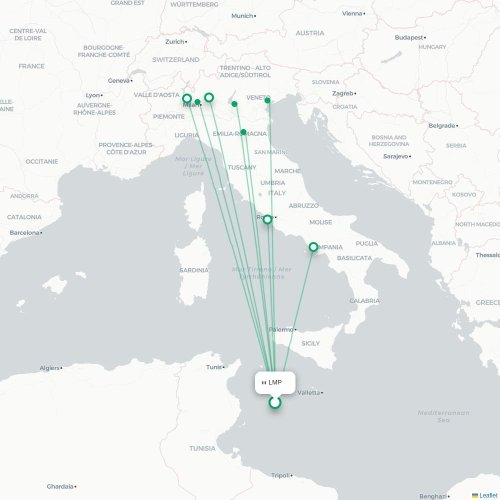 Lampedusa - Milano karta över direktflyg