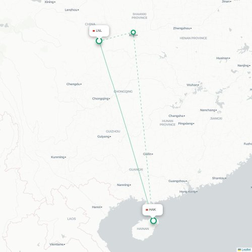 Mapa lotu bezpośredniego Longnan – Haikou