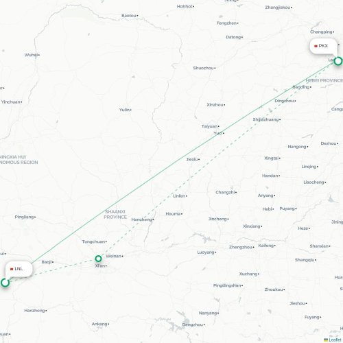 Mapa lotu bezpośredniego Longnan – Pekin