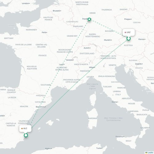 Linz - Alicante karta över direktflyg
