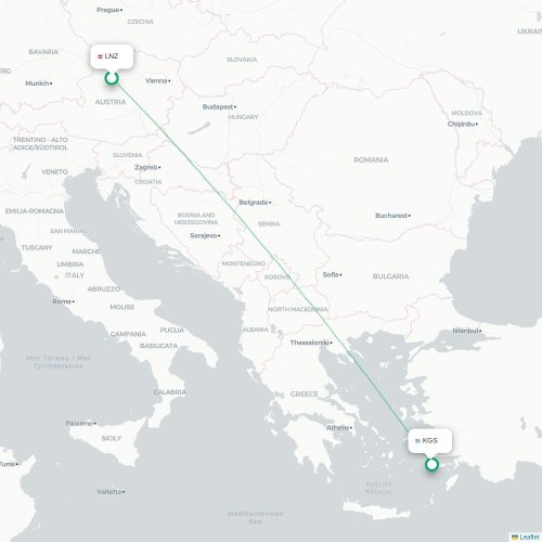 Linz - Kos karta över direktflyg