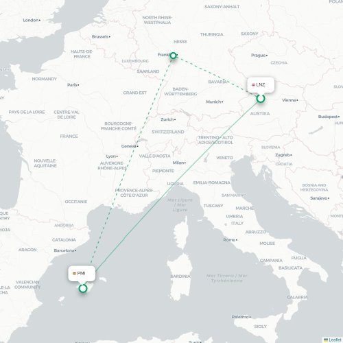 Linz - Palma De Mallorca karta över direktflyg