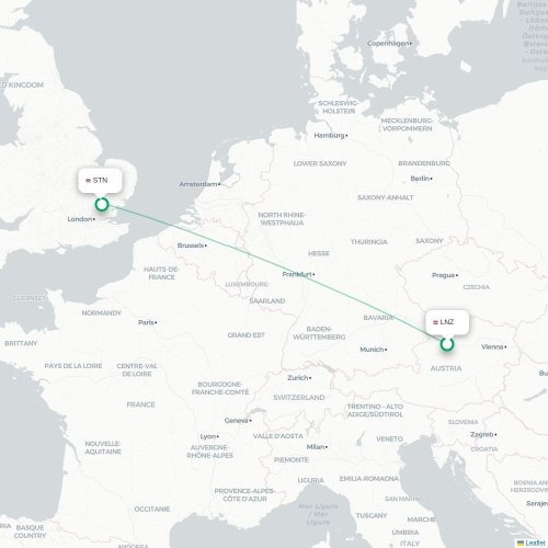 Linz - London karta över direktflyg