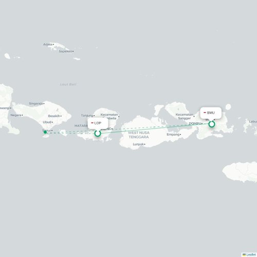 Mapa lotu bezpośredniego Praya – Bima