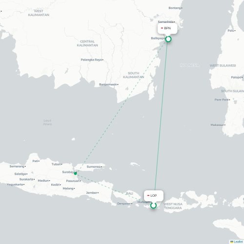 Mapa lotu bezpośredniego Praya – Balikpapan