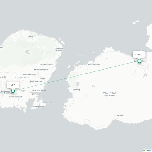 Mapa lotu bezpośredniego Praya – Sumbawa