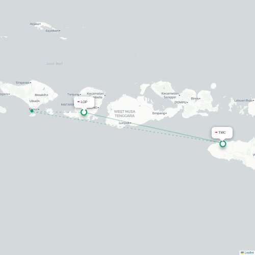 Mapa lotu bezpośredniego Praya – Tambolaka