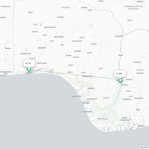 Mapa de vuelo directo Lagos - Asaba