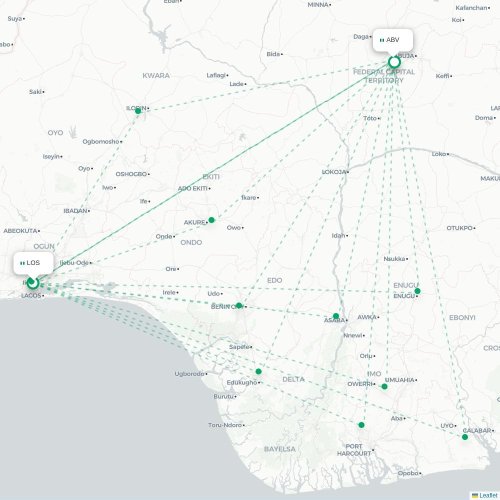 Lagos - Abuja kaart van rechtstreekse vlucht