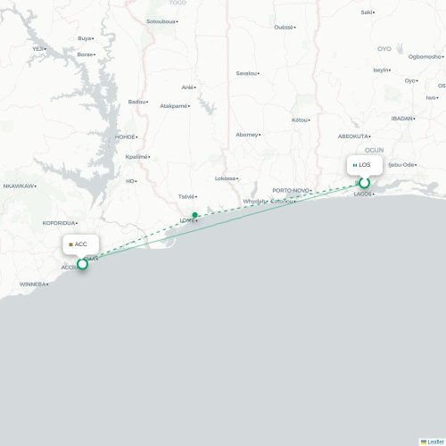 Mapa de vuelo directo Lagos - Acra