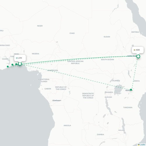 Lagos - Addis Abeba kaart van rechtstreekse vlucht