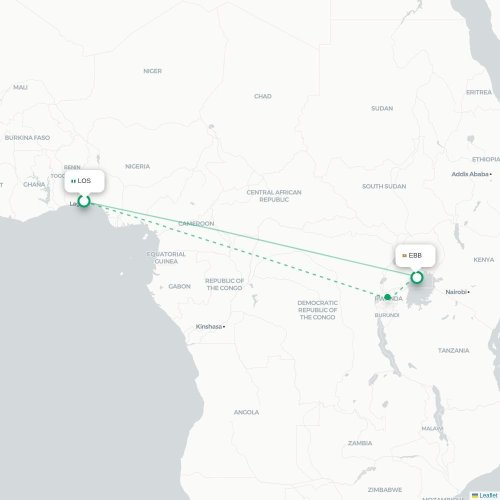 Lagos - Entebbe karta över direktflyg