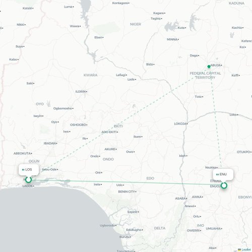 Mapa de vuelo directo Lagos - Enugu